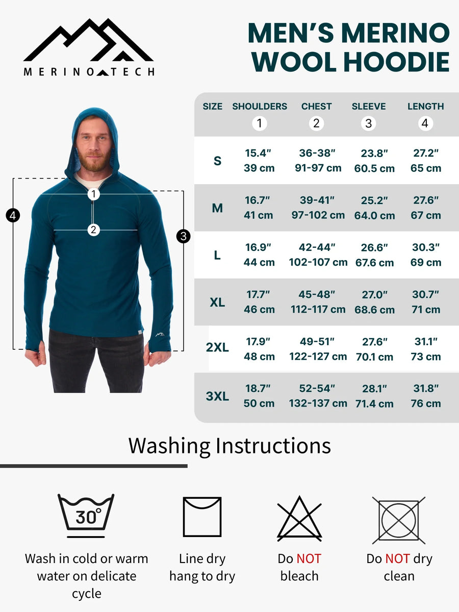 Men's Merino Wool Half Zip Hoodie 190 Windsor Blue