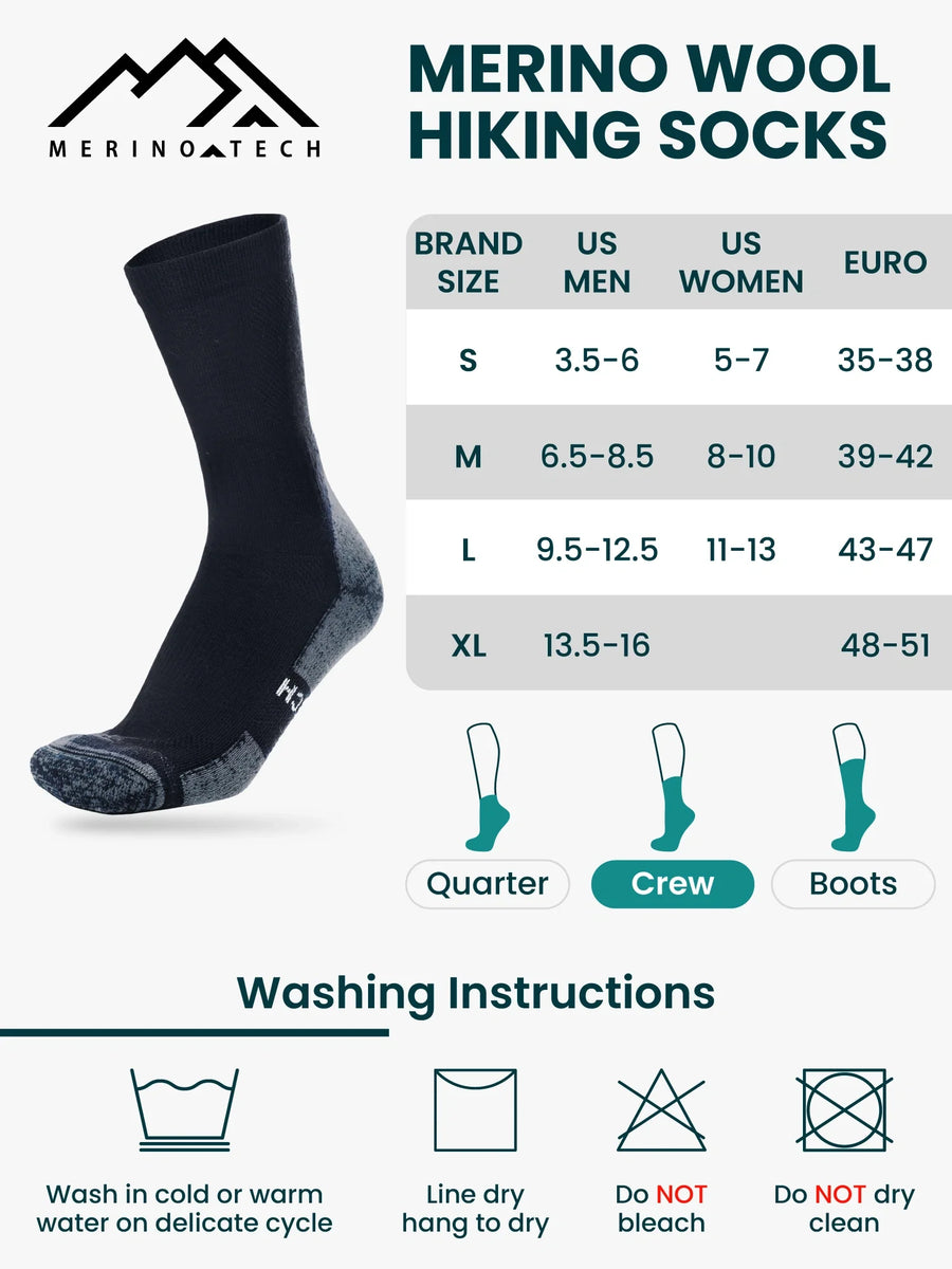 Merino Wool Hiking Socks - (Pack of 3) Light Grey