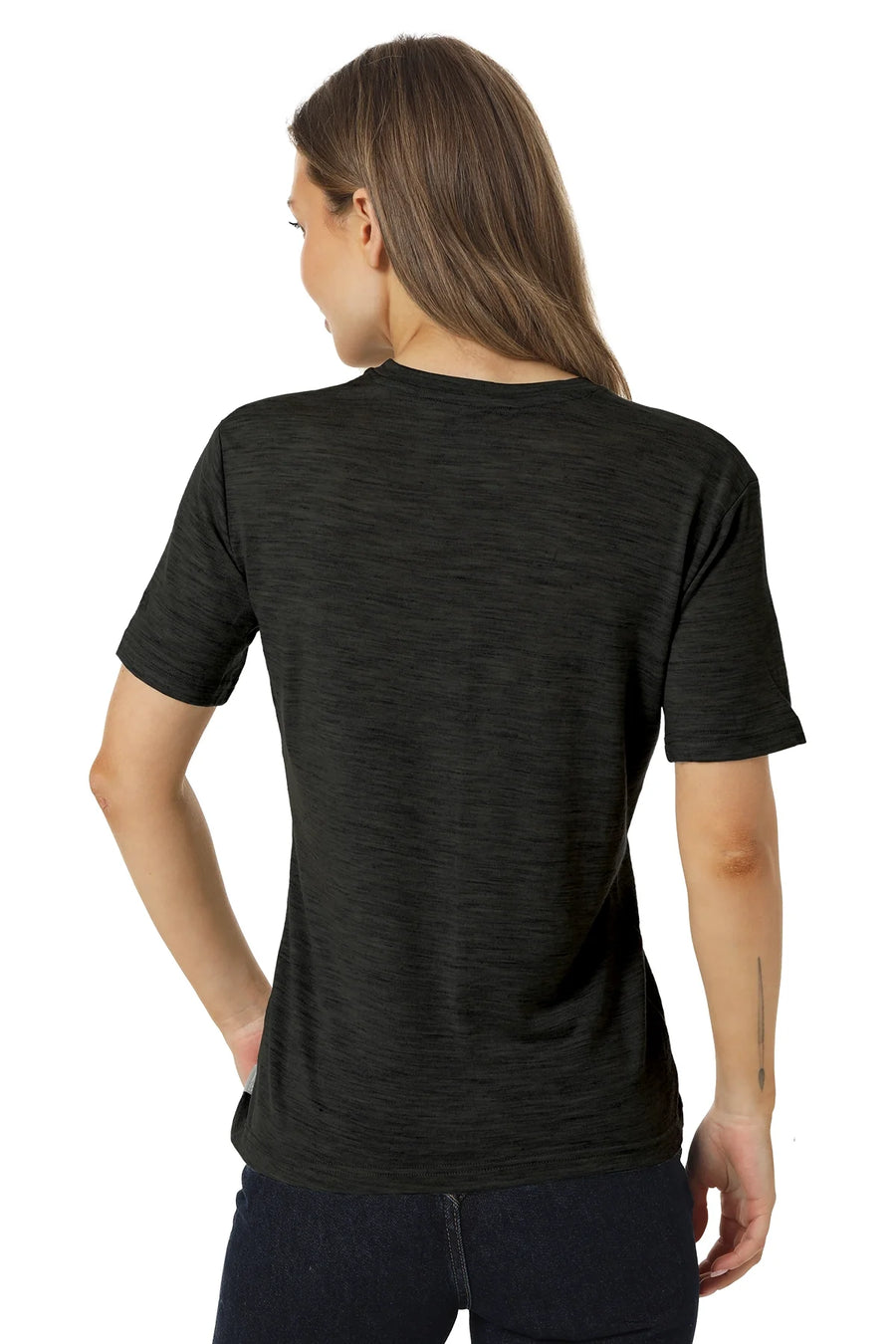 Women's Merino T-shirt 180 Melange Black | Scoop Neck