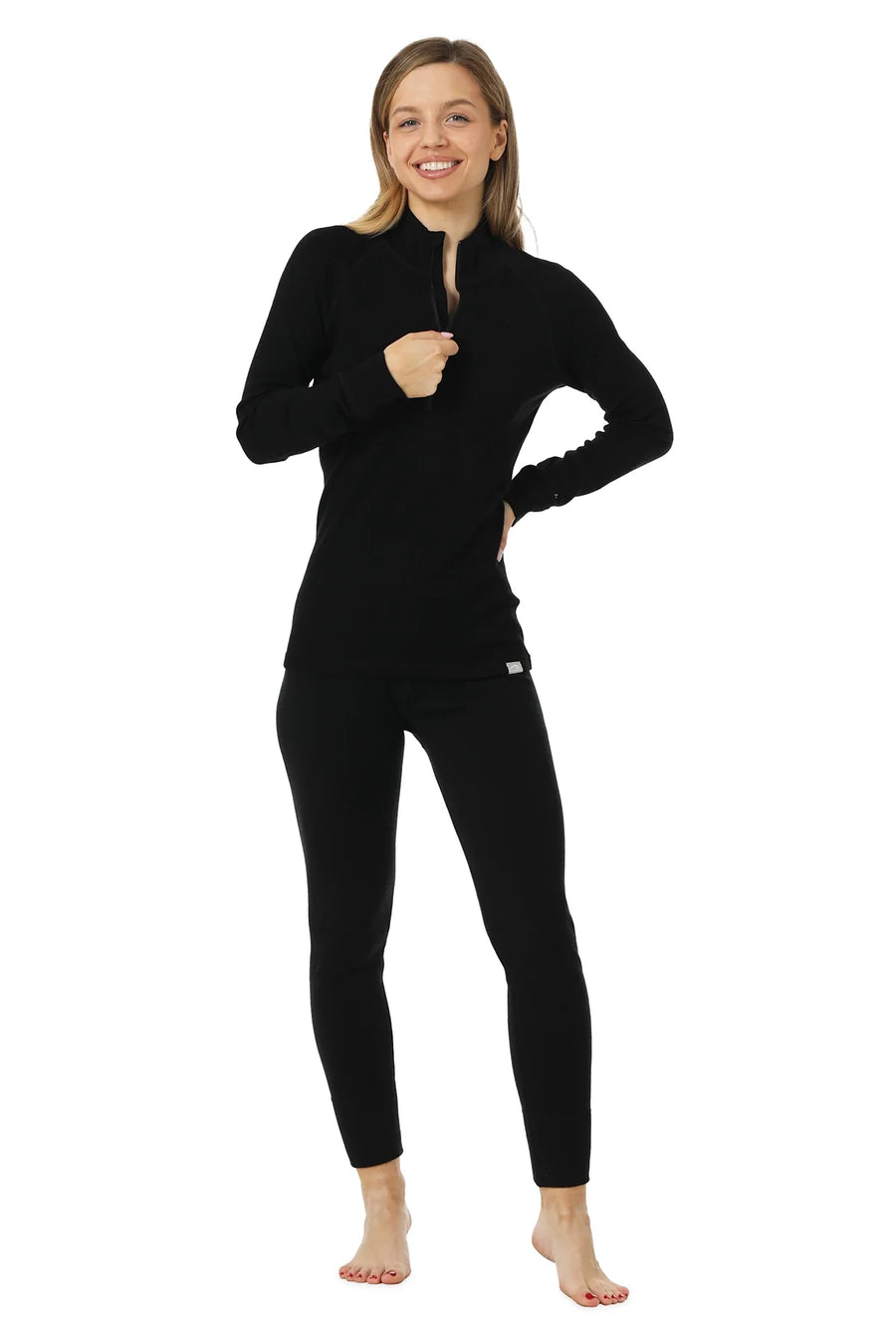 Women's Merino Thermal Set 250 Black Zip-Up