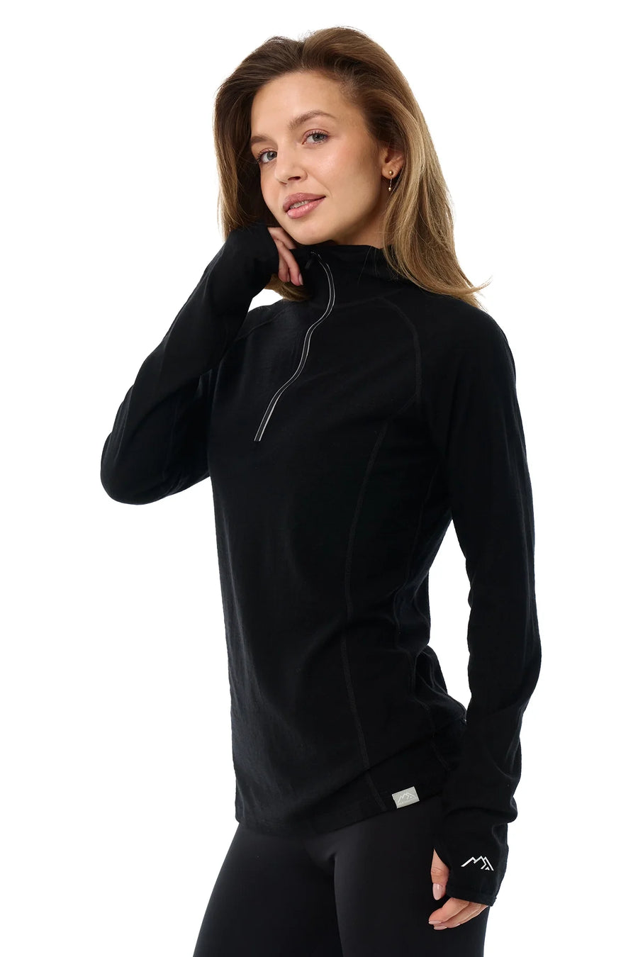 Women's Merino Wool Half Zip Hoodie 190 Black