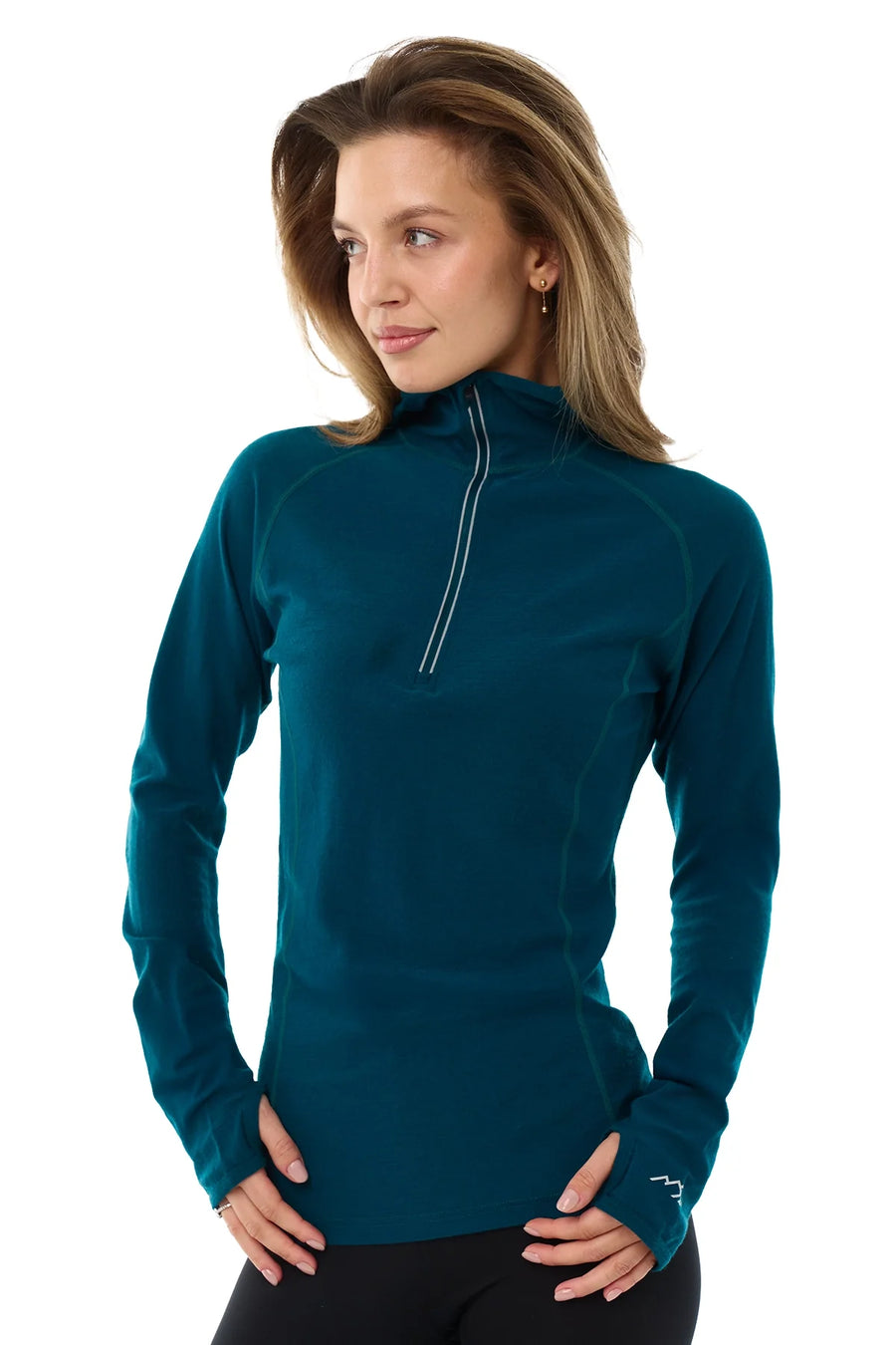 Women's Merino Wool Half Zip Hoodie 190 Deep Teal