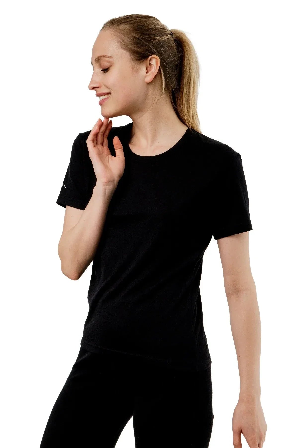 Women's Merino T-shirt 180 Solid Black | Crewneck
