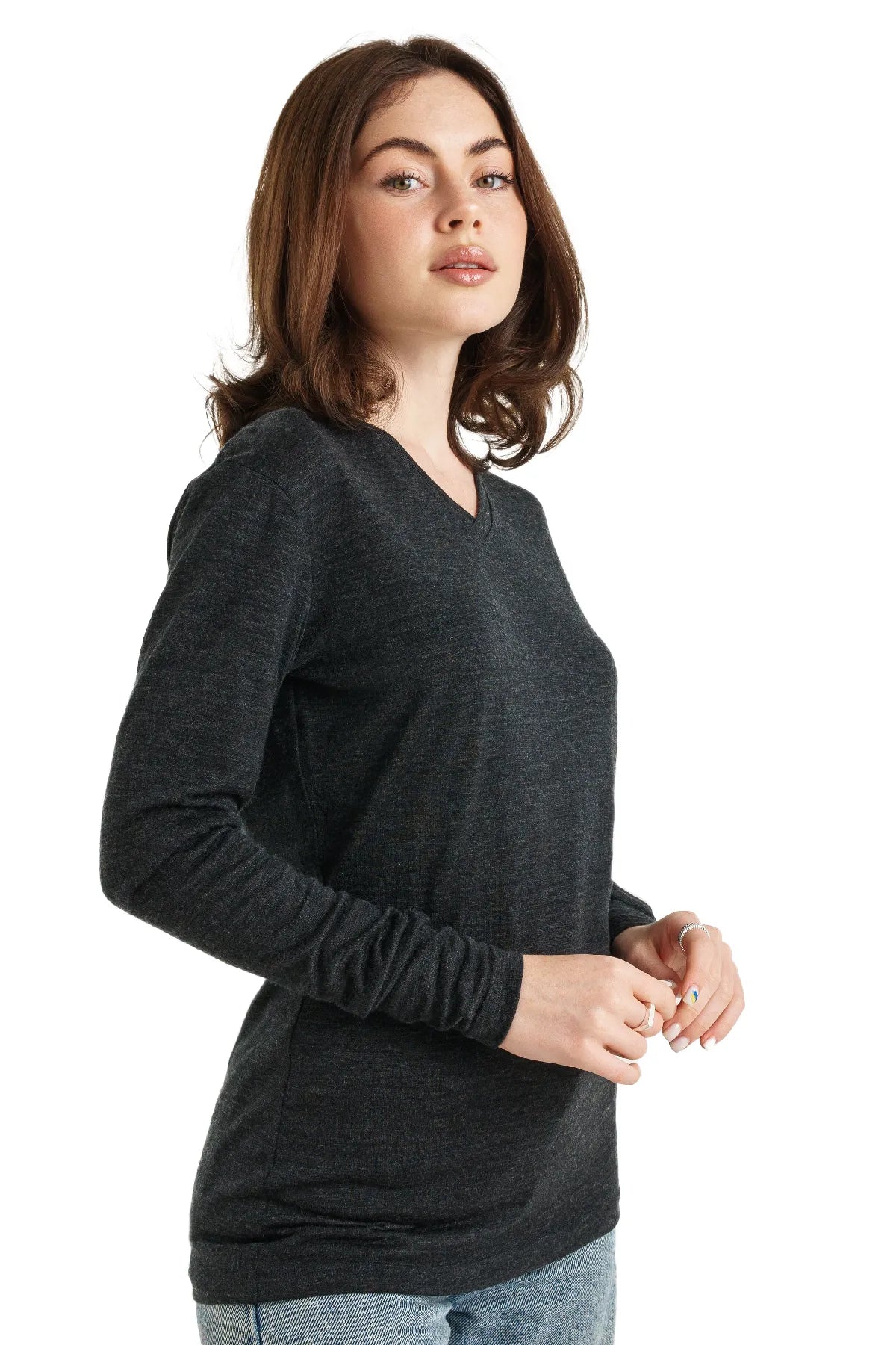 Women's Merino Long Sleeve 165 Charcoal | V-neck