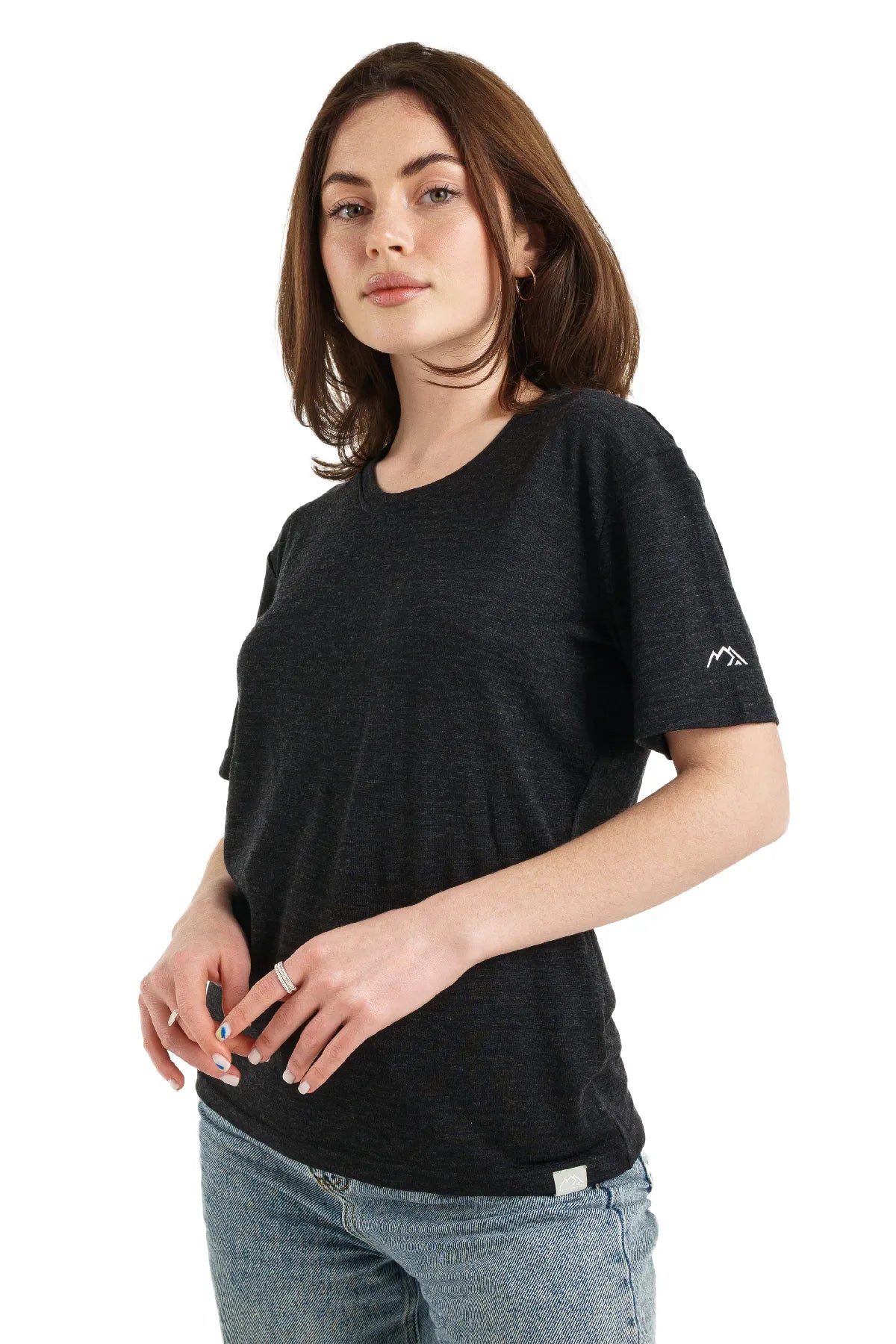 Women's Merino T-shirt 180 Melange Black | Crewneck