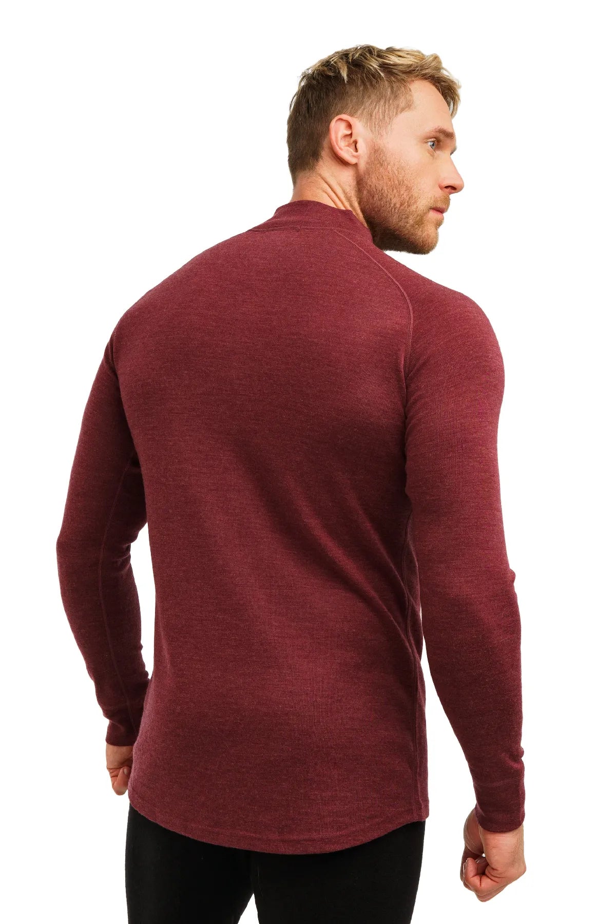 Men's Merino Half Zip Long Sleeve 320 Burgundy