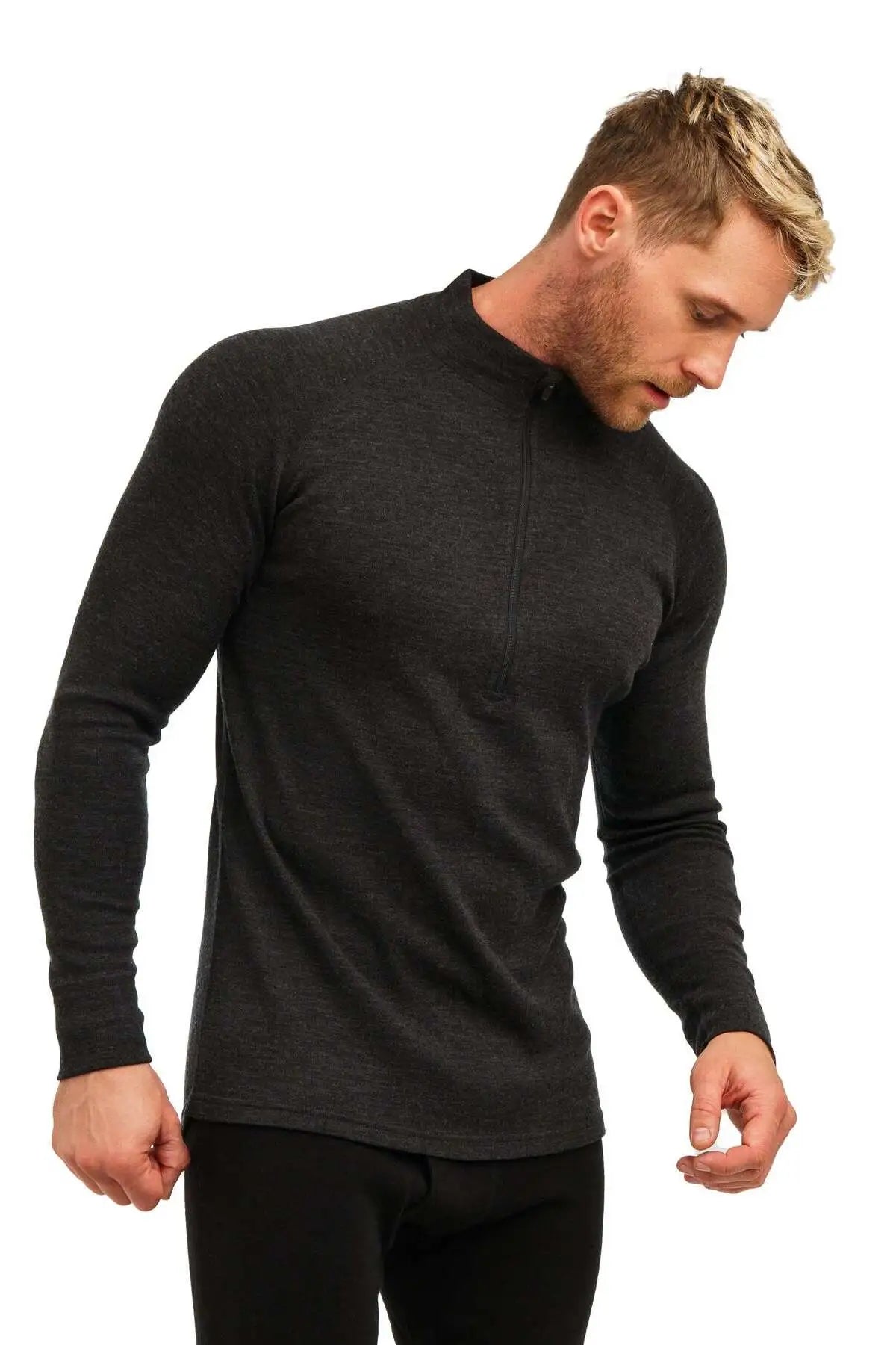Men's Merino Half Zip Long Sleeve 320 Charcoal Grey