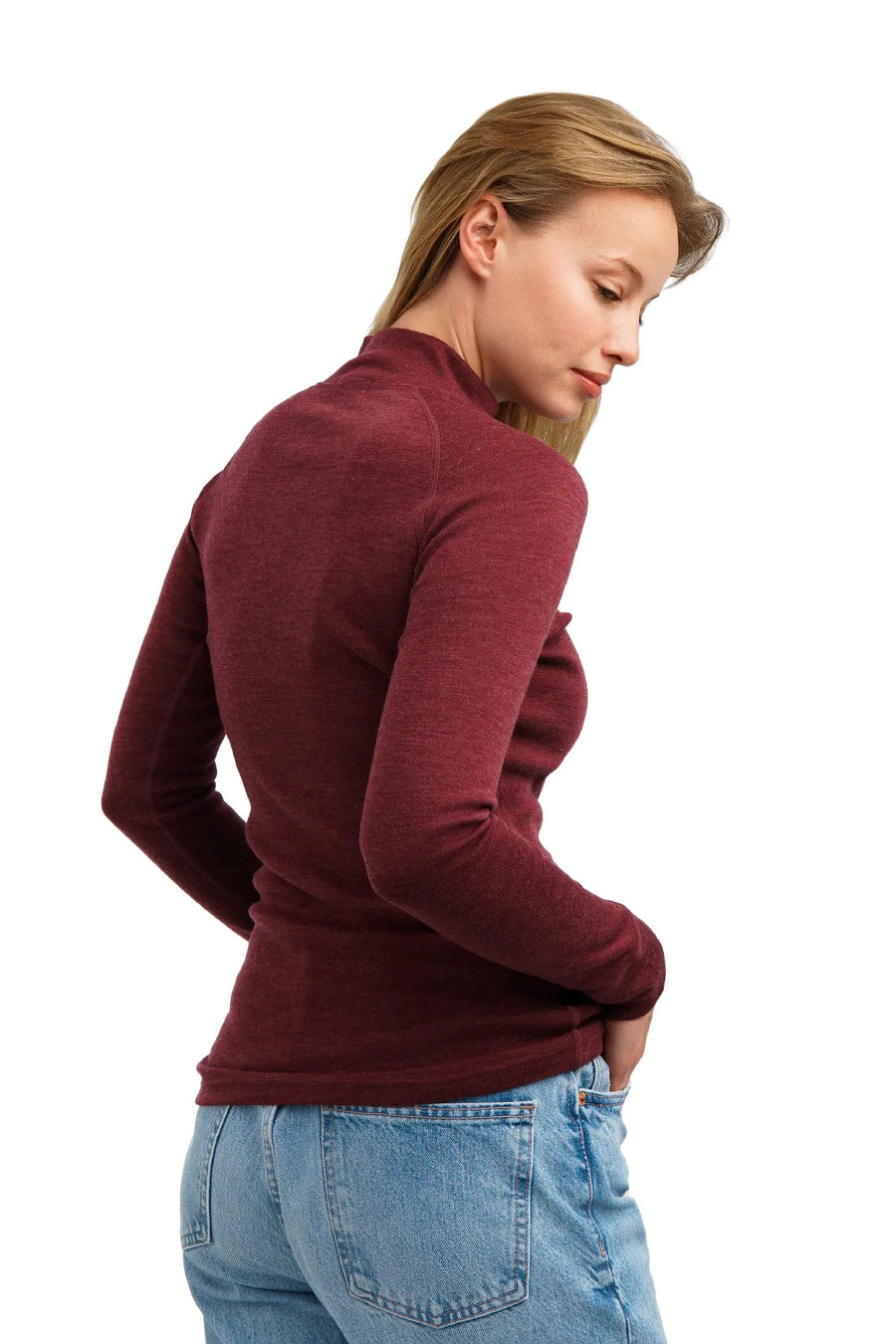 Women's Merino Half Zip Long Sleeve 320 Burgundy