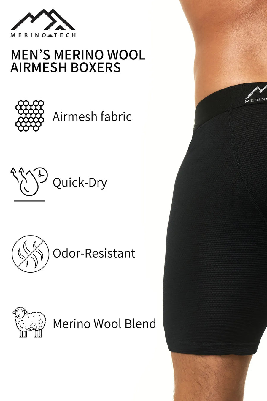 Men's Merino Boxers Airmesh Black (1 Pack)