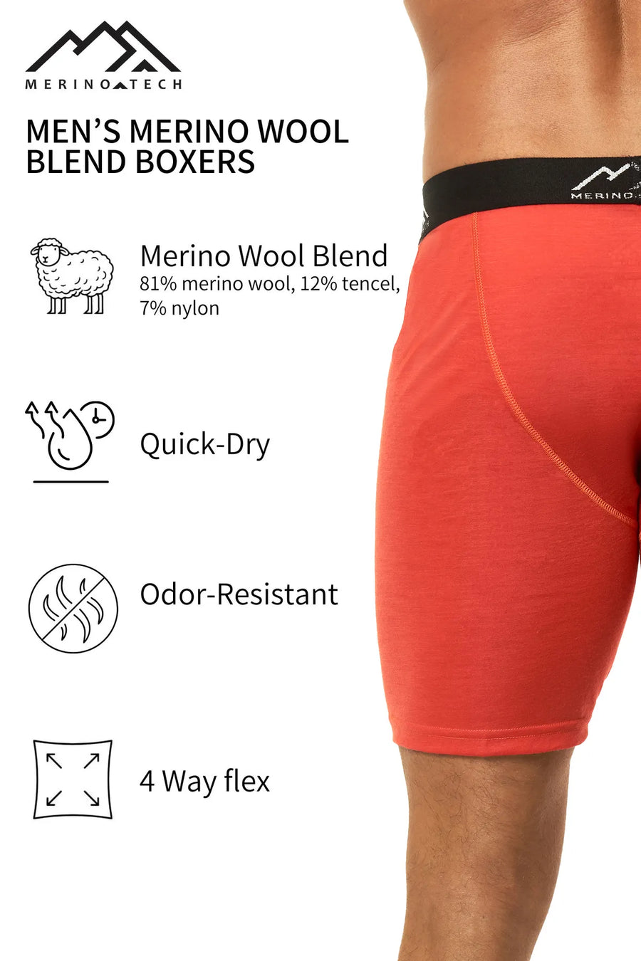 Men's Merino Boxers Red (1 Pack)