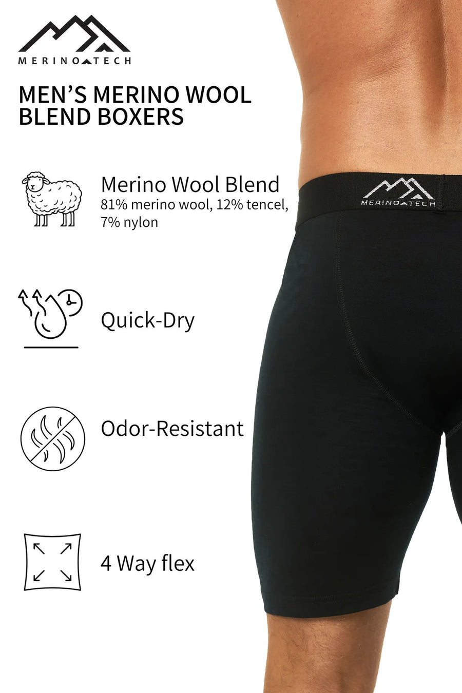 Men's Merino Boxers Slate Black (1 Pack)