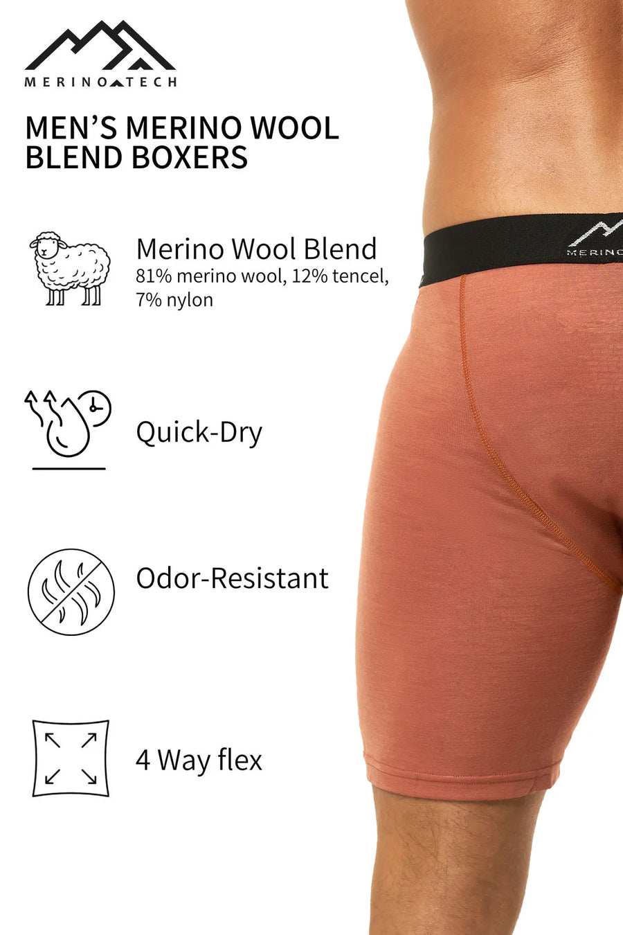 Men's Merino Boxers Light Orange (1 Pack)