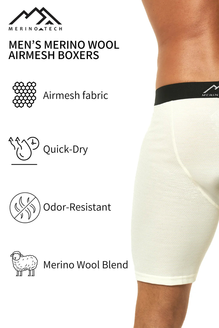 Men's Merino Boxers Airmesh Creamy (1 Pack)