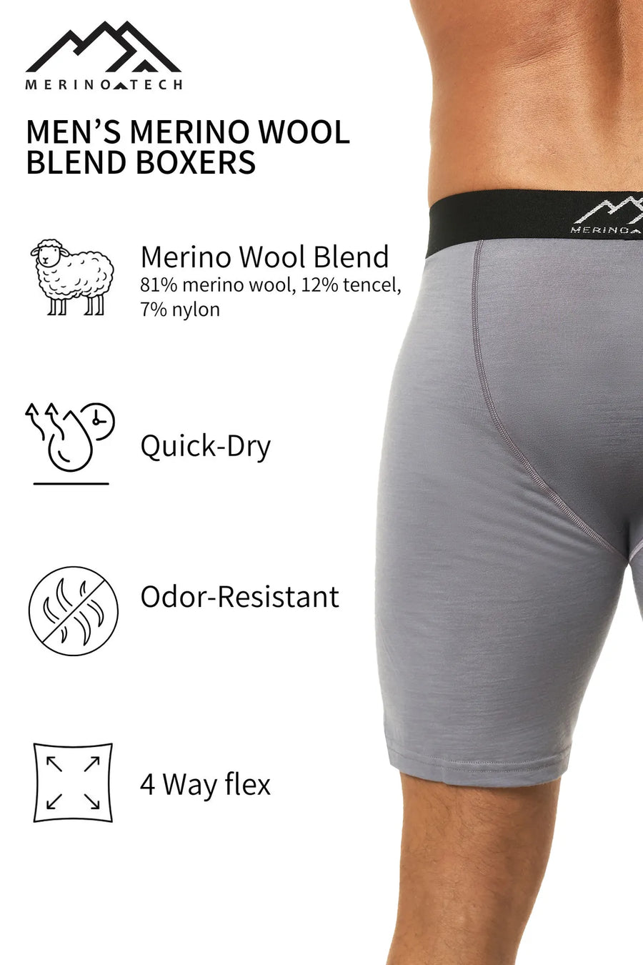 Men's Merino Boxers Stone Grey (1 Pack)