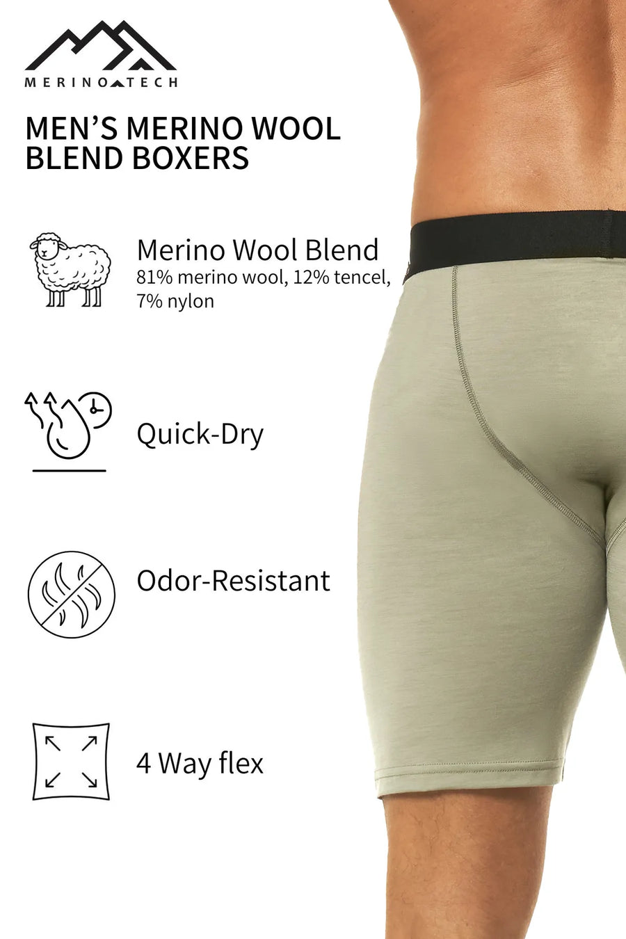 Men's Merino Boxers 170 Khaki (1 Pack)
