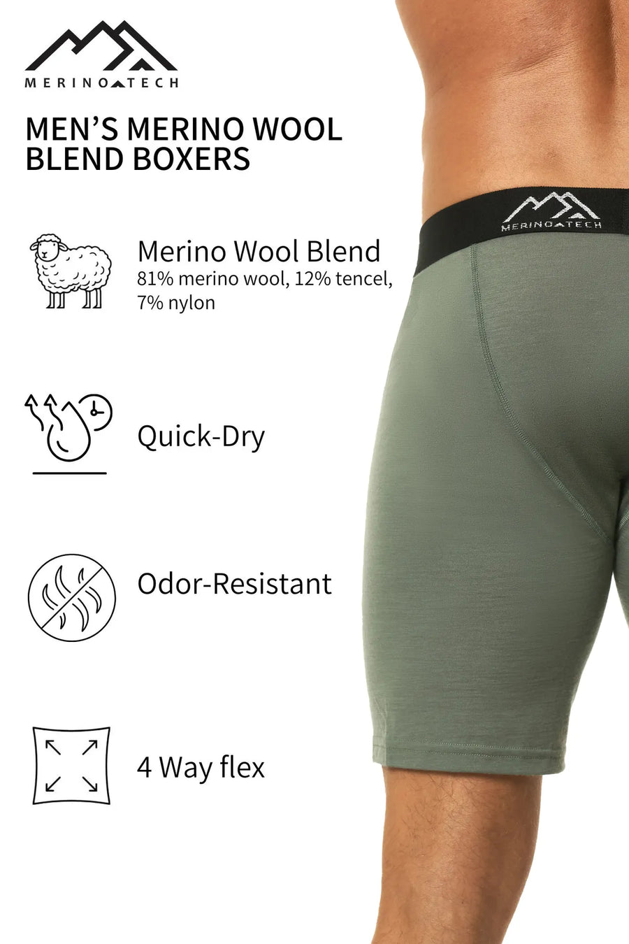 Men's Merino Boxers Jungle Green (1 Pack)