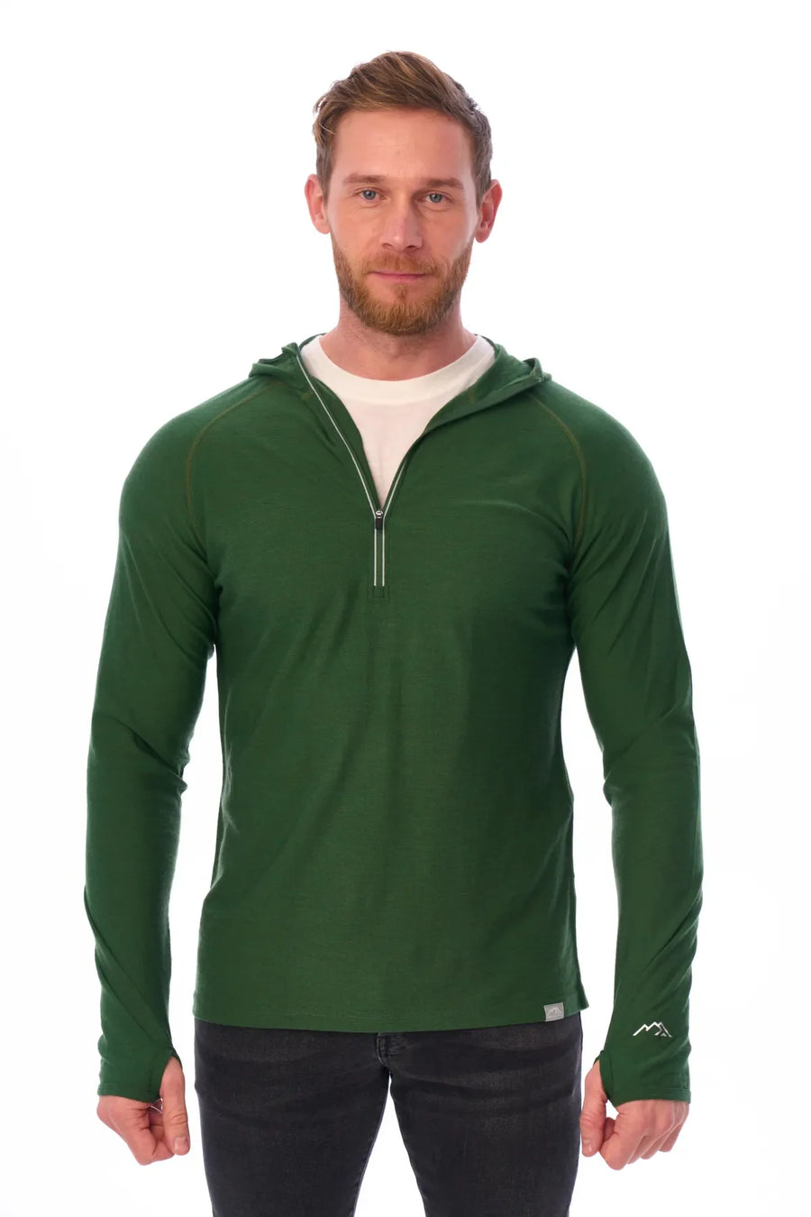 Men's Merino Wool Half Zip Hoodie 190 Olive