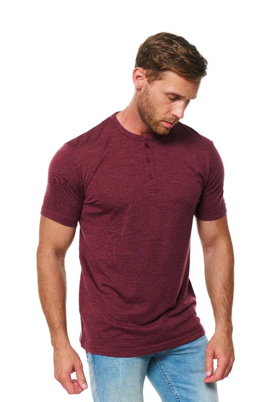 Men's Merino Wool Henley T-shirt 170 Burgundy