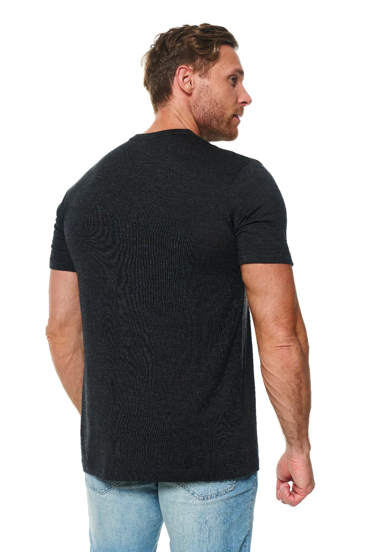 Men's Merino Wool Henley T-shirt 170 Charcoal Grey