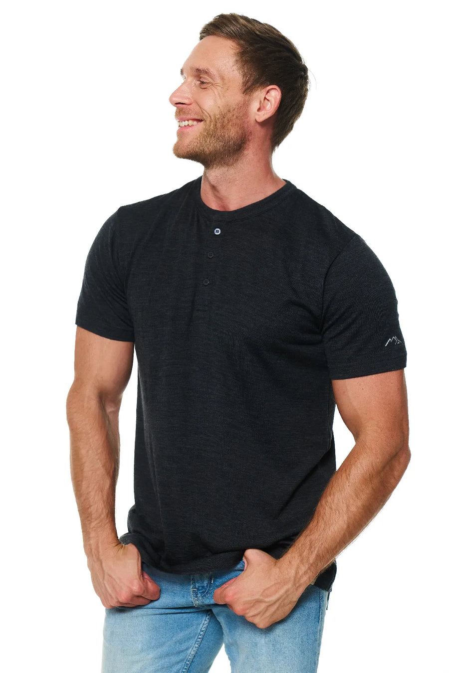 Men's Merino Wool Henley T-shirt 170 Charcoal Grey