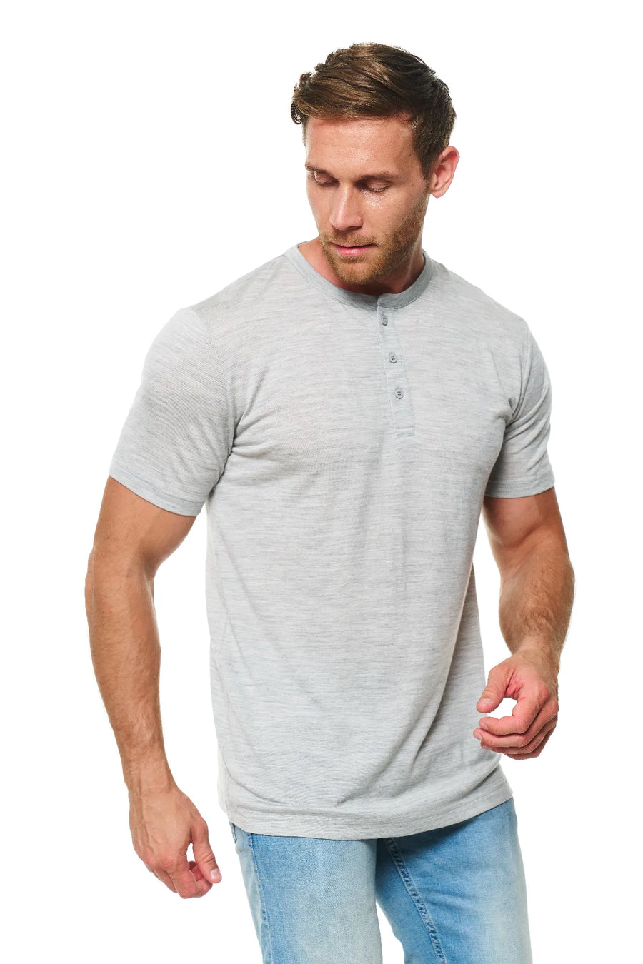 Men's Merino Wool Henley T-shirt 170 Heather Grey