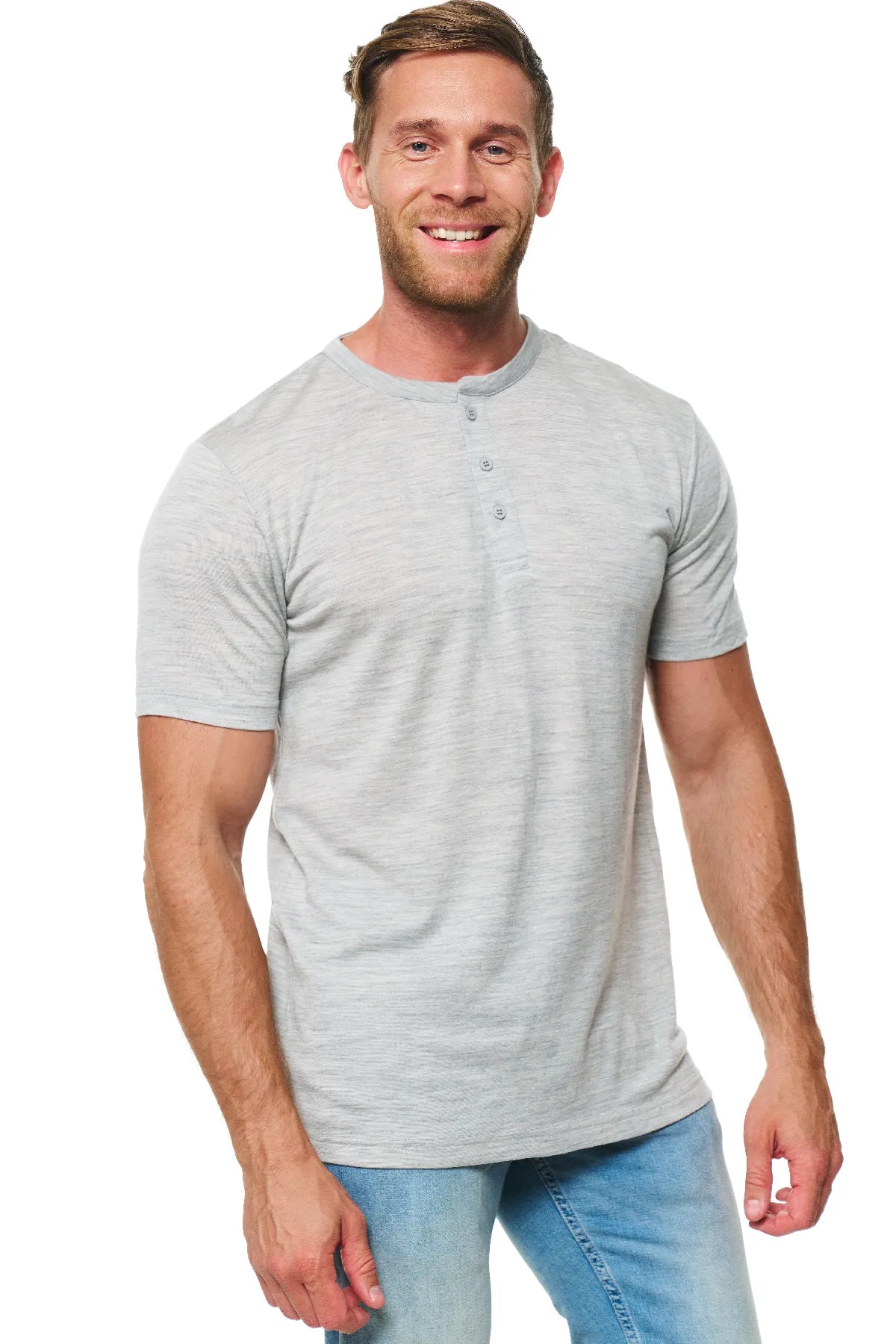 Men's Merino Wool Henley T-shirt 170 Heather Grey
