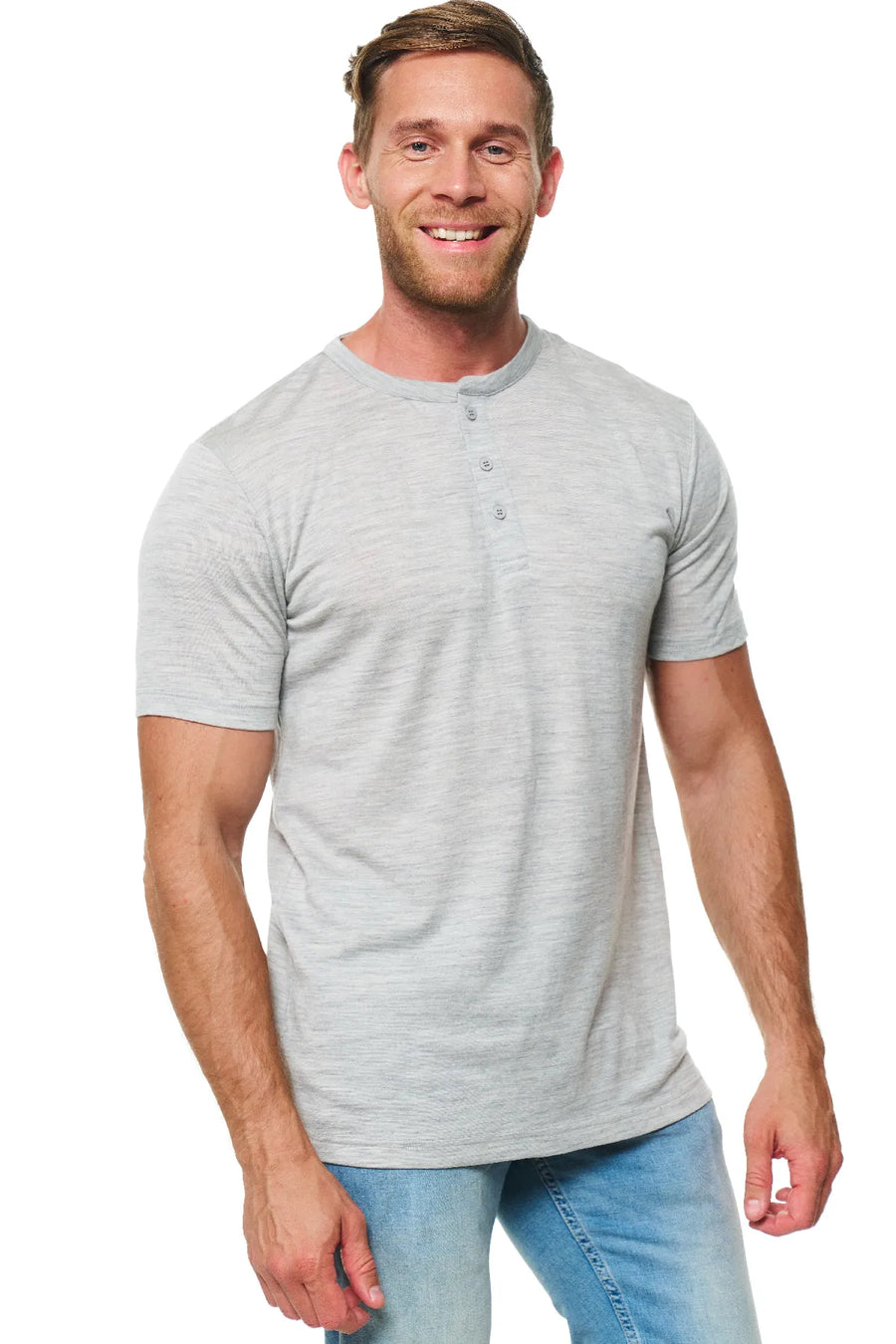 Men's Merino Wool Henley T-shirt 170 Heather Grey