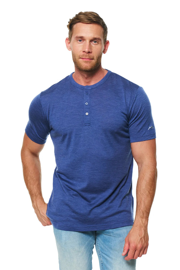 Men's Merino Wool Henley T-shirt 170 Windsor Blue