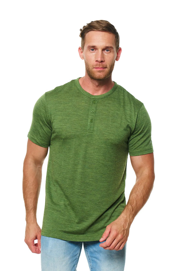 Men's Merino Wool Henley T-shirt 170 Olive Green