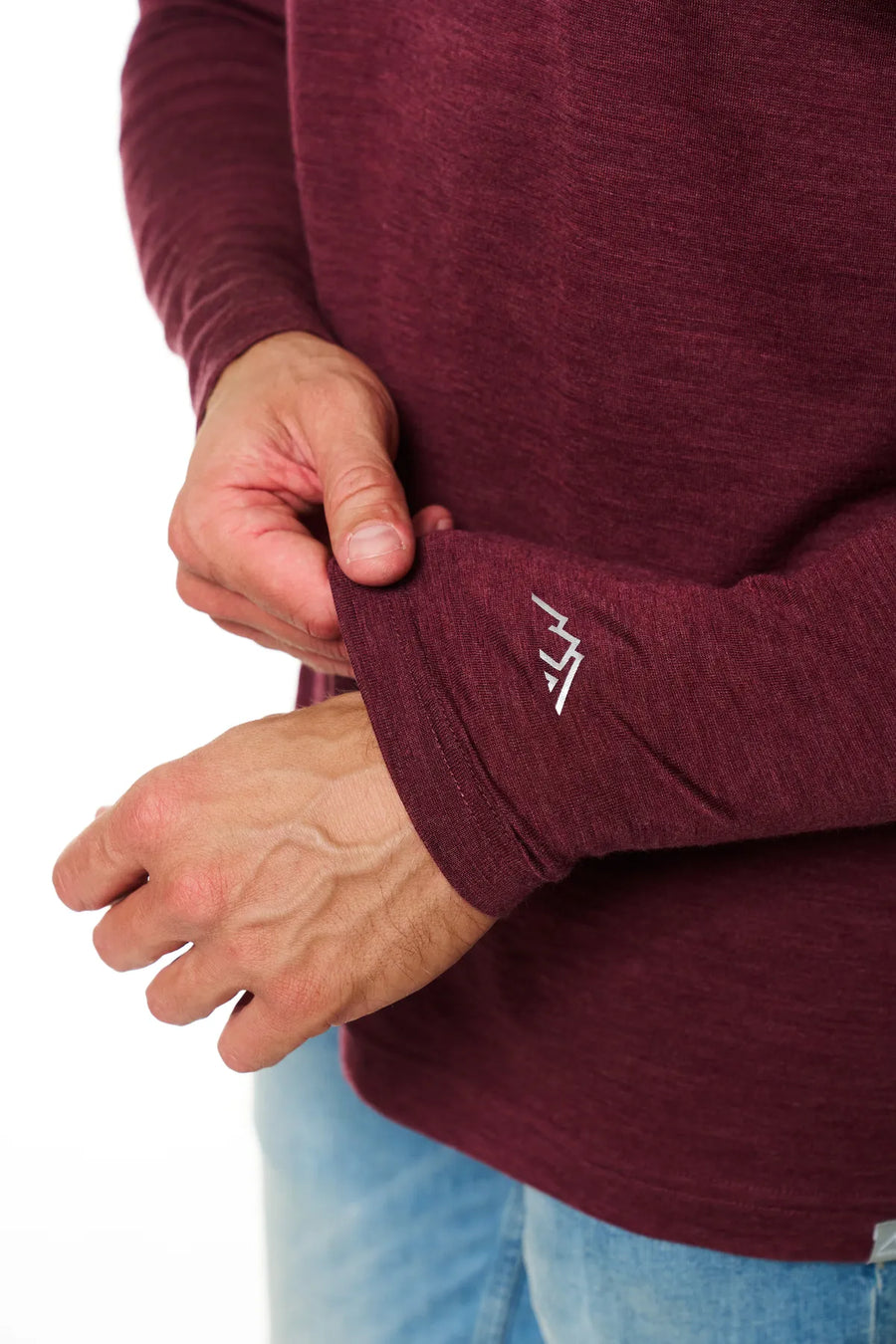 Men's Merino Wool Long Sleeve Henley Shirt 170 Burgundy