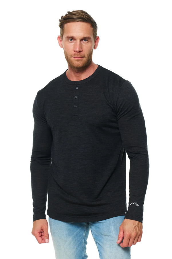 Men's Merino Wool Henley Long Sleeve 170 Olive Green