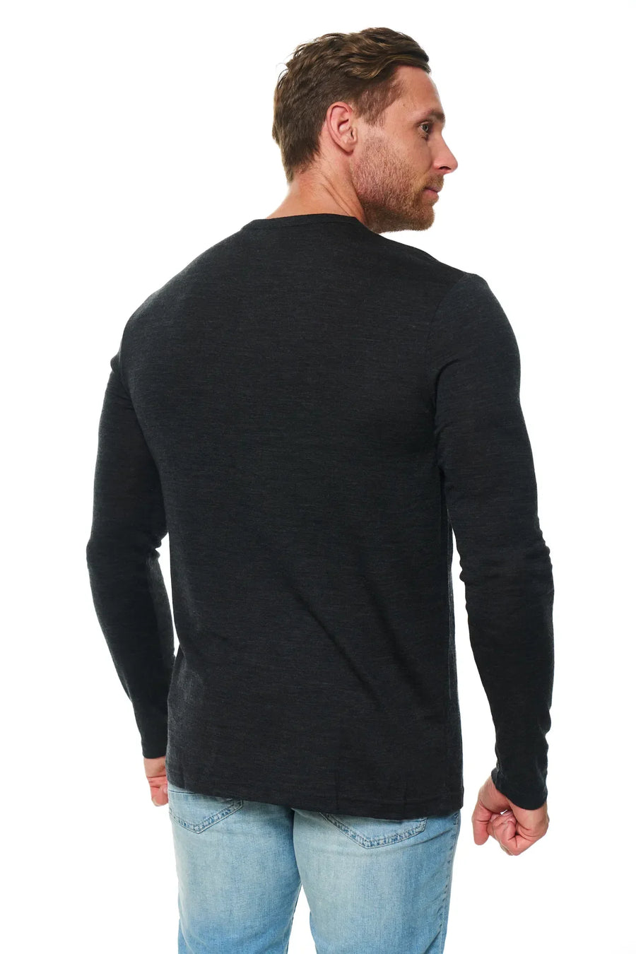 Men's Merino Wool Henley Long Sleeve 170 Olive Green