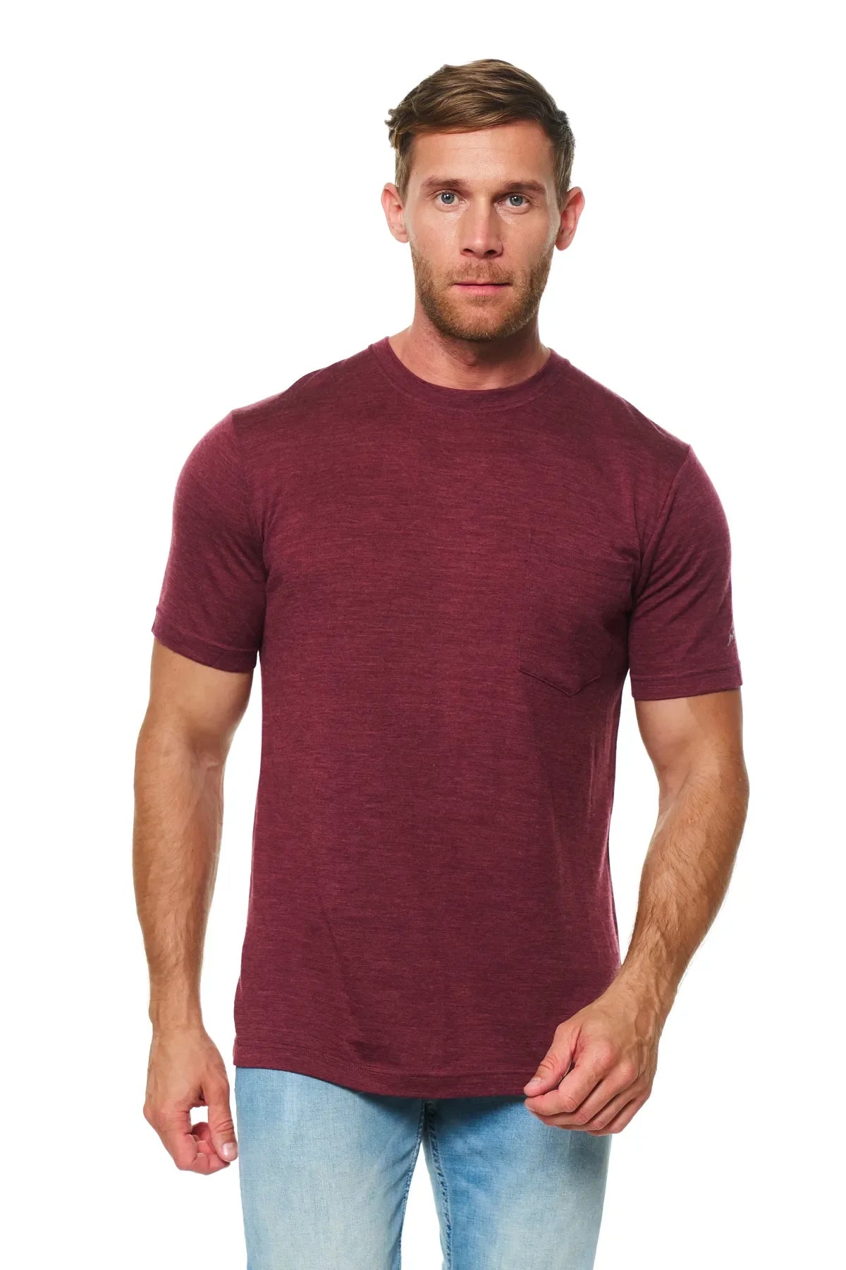 Men's Merino Wool Burgundy Pocket T-Shirt