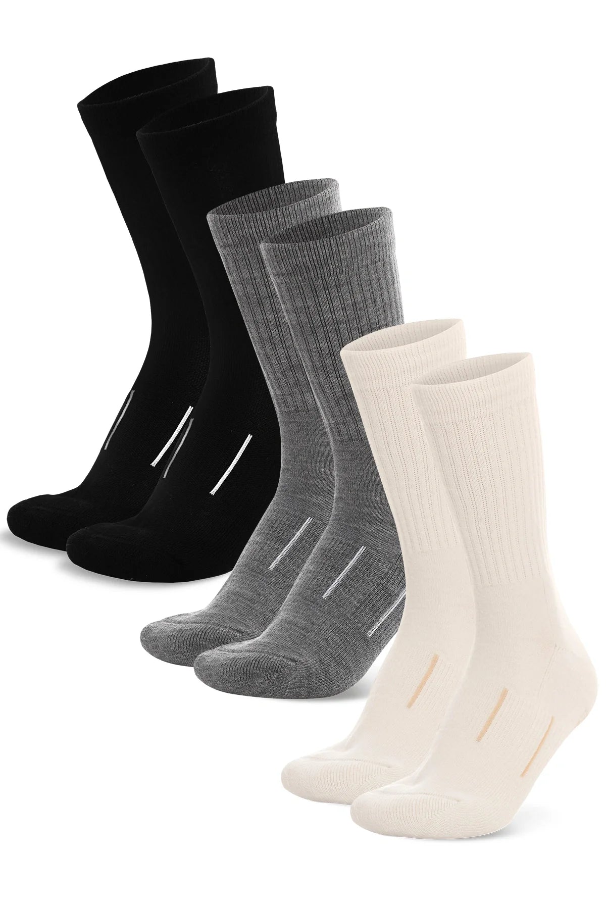 Merino Wool Hiking Socks - Multicolor: Jet Black, Pearl Grey, Natural White
