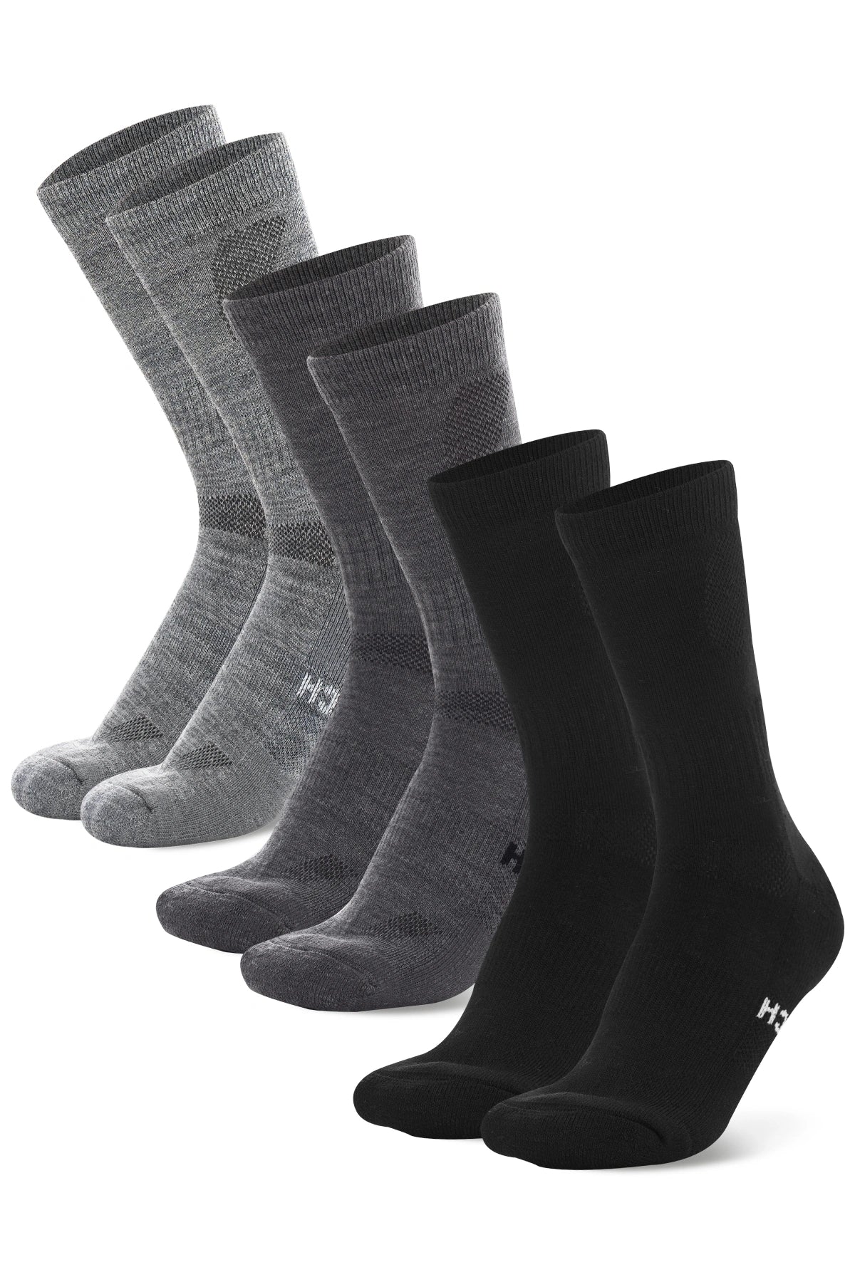 Merino Wool Hiking Socks - Multicolor: Silver Grey, Dark Charcoal, Coal Black