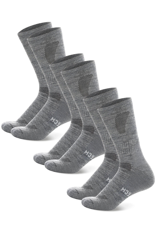 Merino Wool Hiking Socks - (Pack of 3) Silver Grey