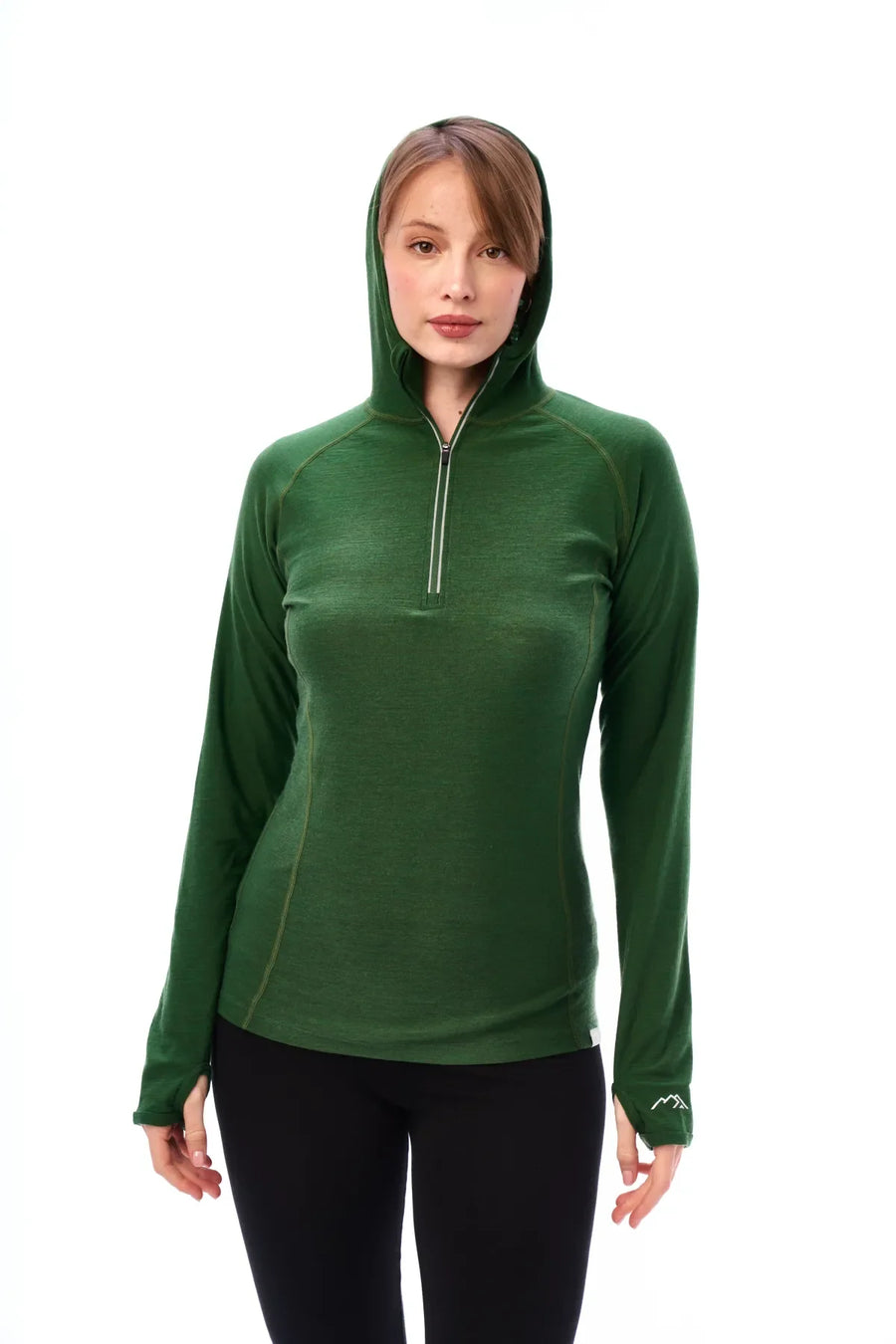 Women's Merino Wool Half Zip Hoodie 190 Olive