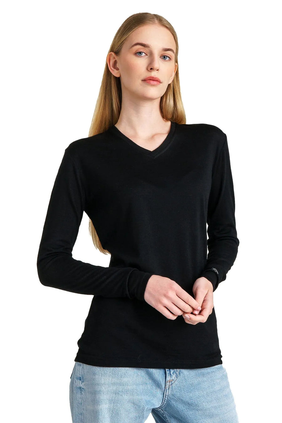 Women's Merino Long Sleeve 165 Black | V-neck