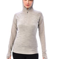 Women's Merino Wool Half Zip Hoodie 190 Heather Grey