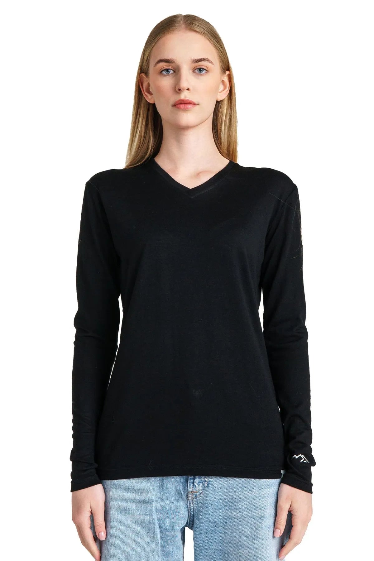 Women's Merino Long Sleeve 165 Black | V-neck