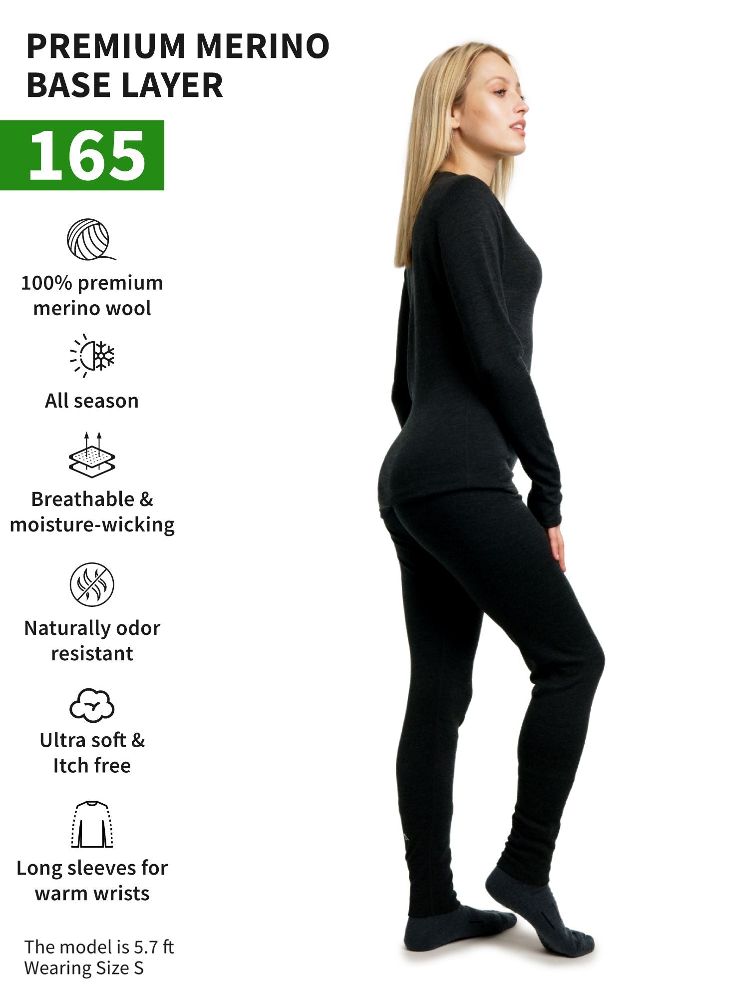 Women's Merino Thermal Set 165 Charcoal