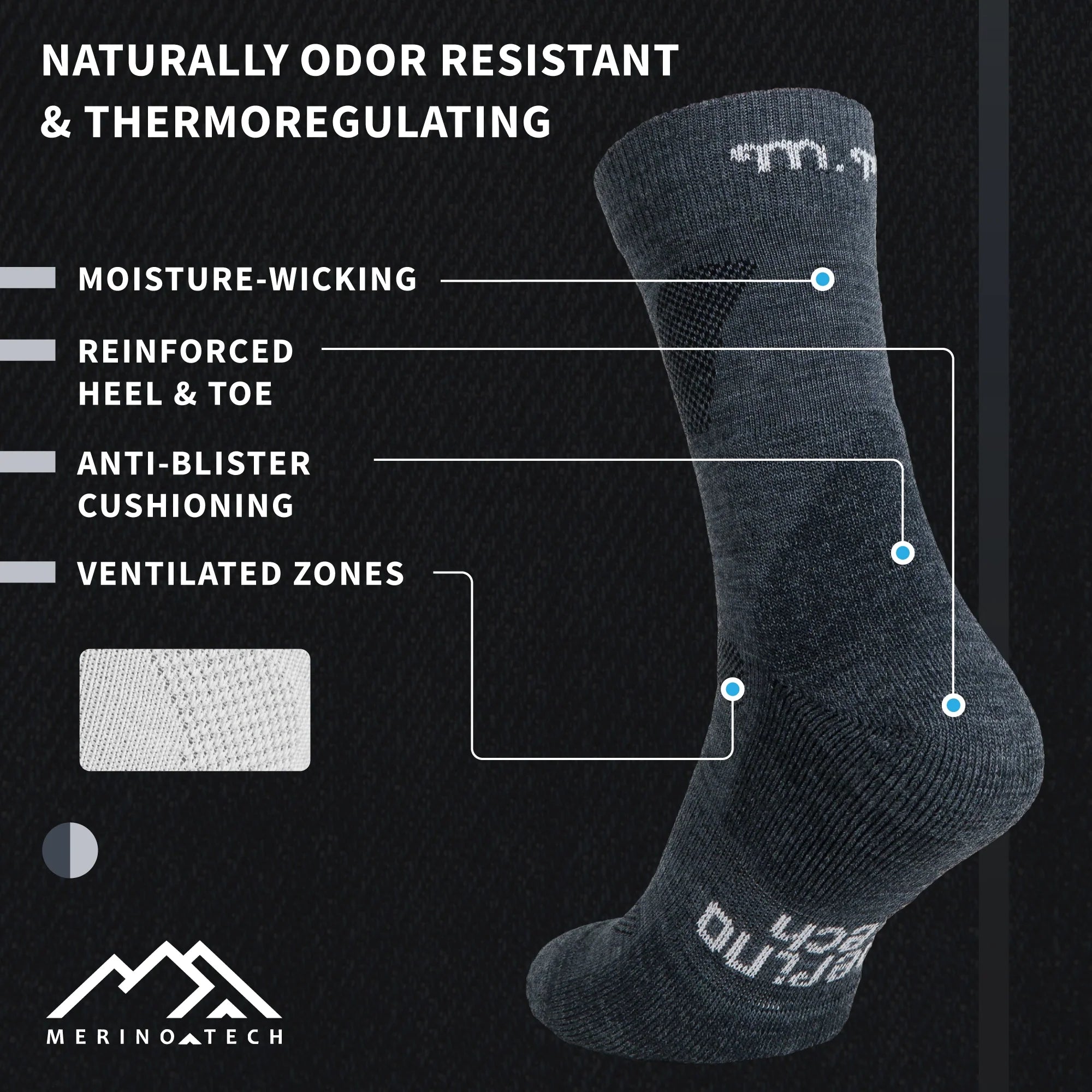 Merino Wool Hiking Socks - (Pack of 2) Lead Grey