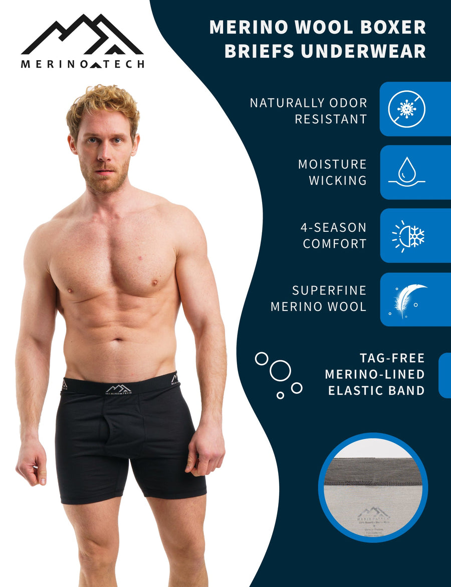 Men's Merino Boxers 190 Black (2 Pack)