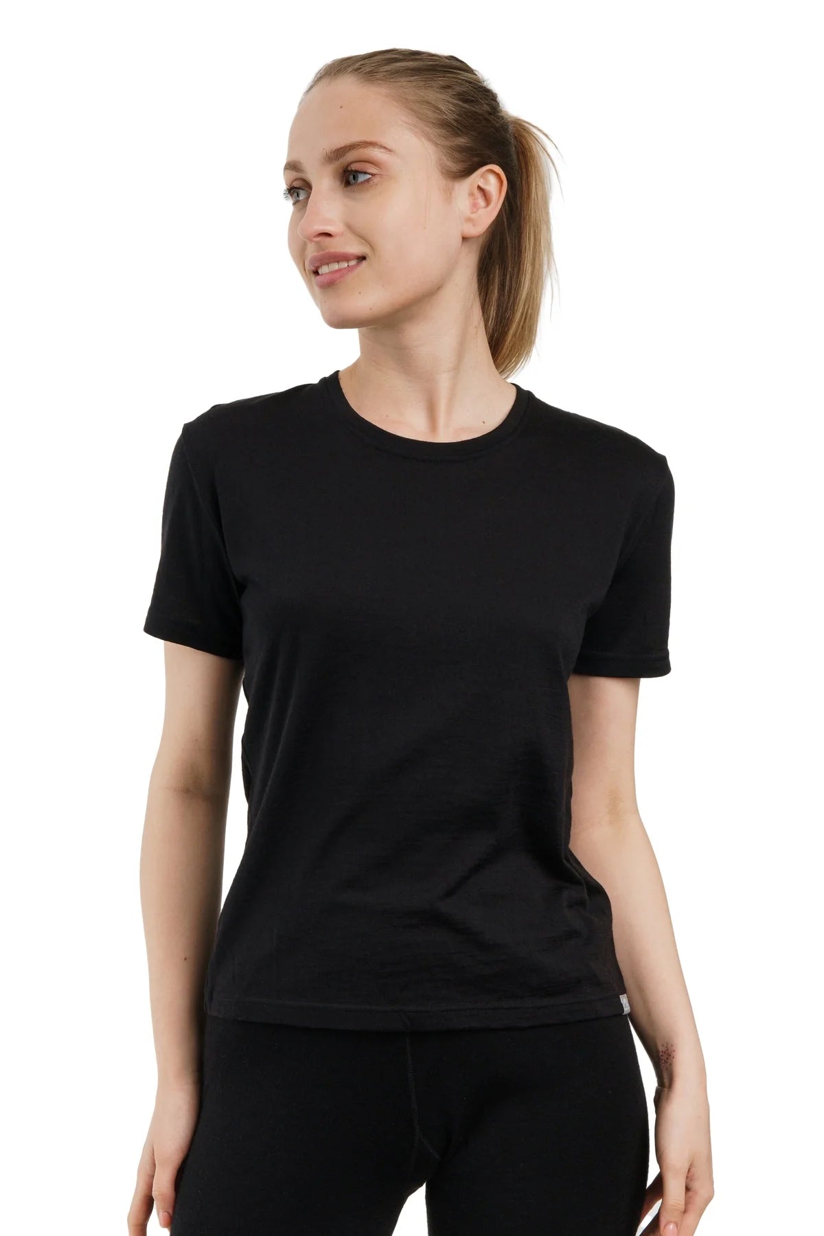Women's Merino T-shirt 180 Solid Black | Crewneck