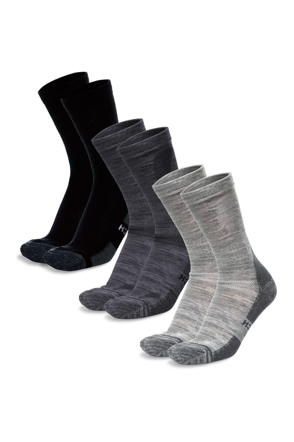 Merino Wool Hiking Socks - Multicolor: Black, Charcoal, Cloud Grey