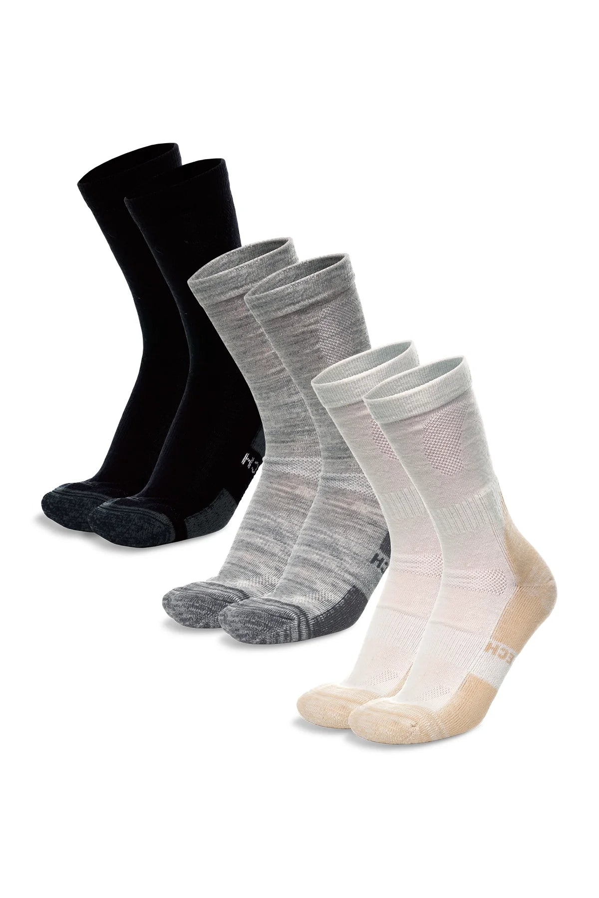 Merino Wool Hiking Socks - Multicolor: Black, Cloud Grey, Creamy