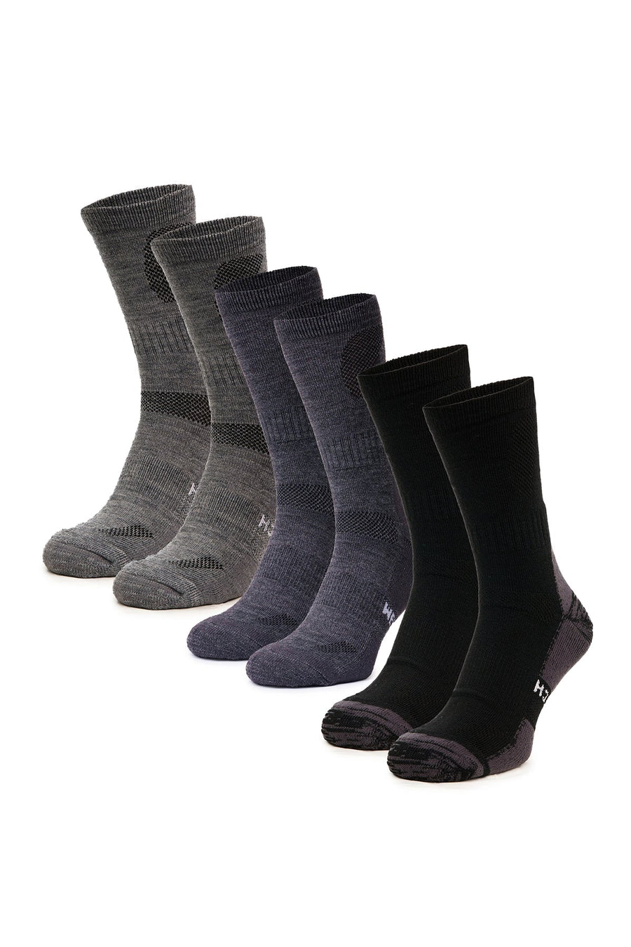 Merino Wool Hiking Socks - Multicolor: Light Grey, Charcoal, Black