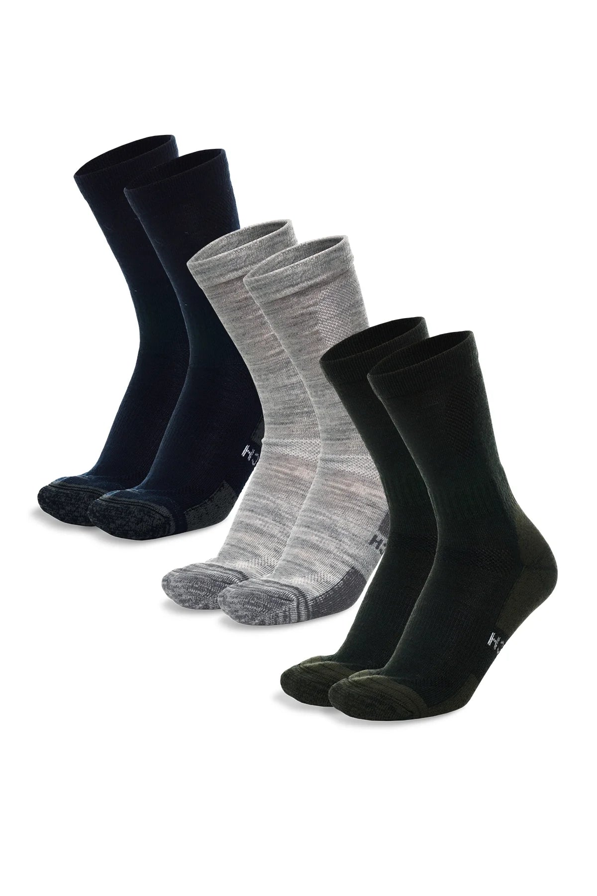 Merino Wool Hiking Socks - Multicolor: Navy, Cloud Grey, Army Green