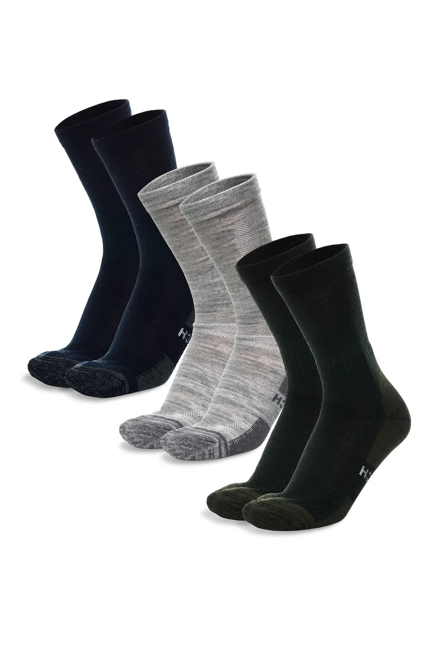 Merino Wool Hiking Socks - Multicolor: Navy, Cloud Grey, Army Green