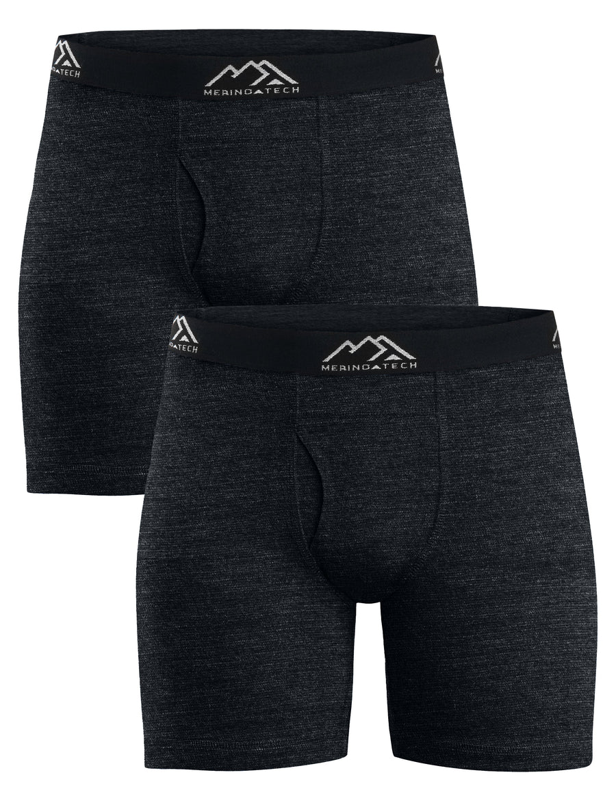 Men's Merino Boxers 190 Brief Heathered Black (2 Pack)